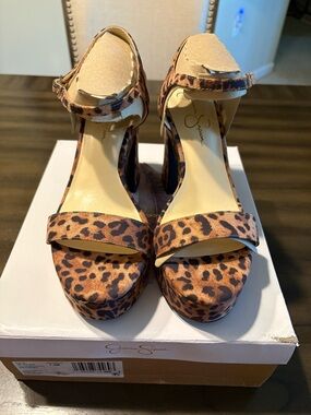 Jessica Simpson Leopard Platform Sandals - Tan and Black